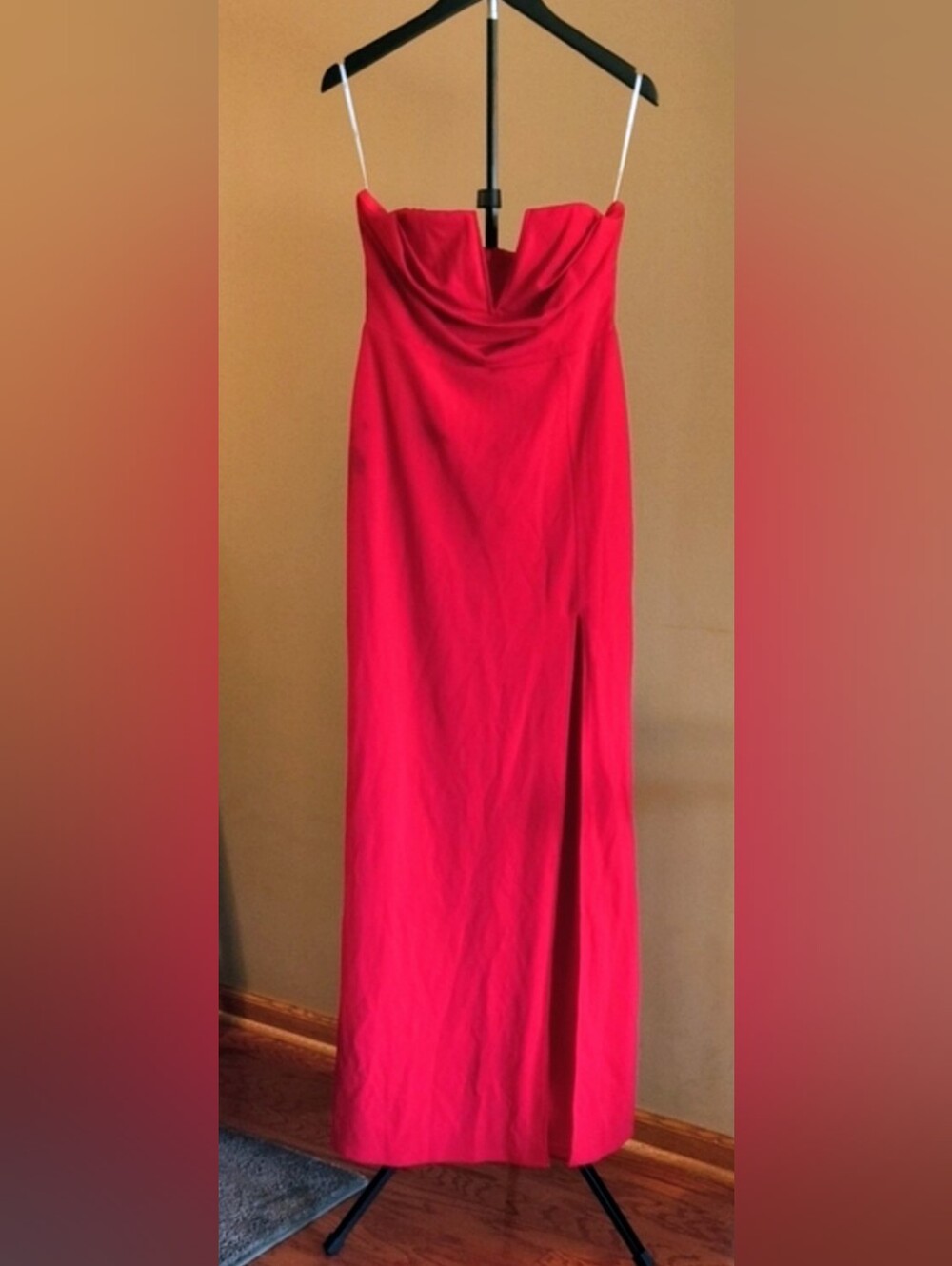 Lulu's Red Strapless Cowl Neck Maxi Dress with Slit
